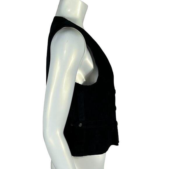Marsh Landing Black Leather Vest Ribbed Cotton Back Button Front Size M Y2K 90s - Picture 5 of 10